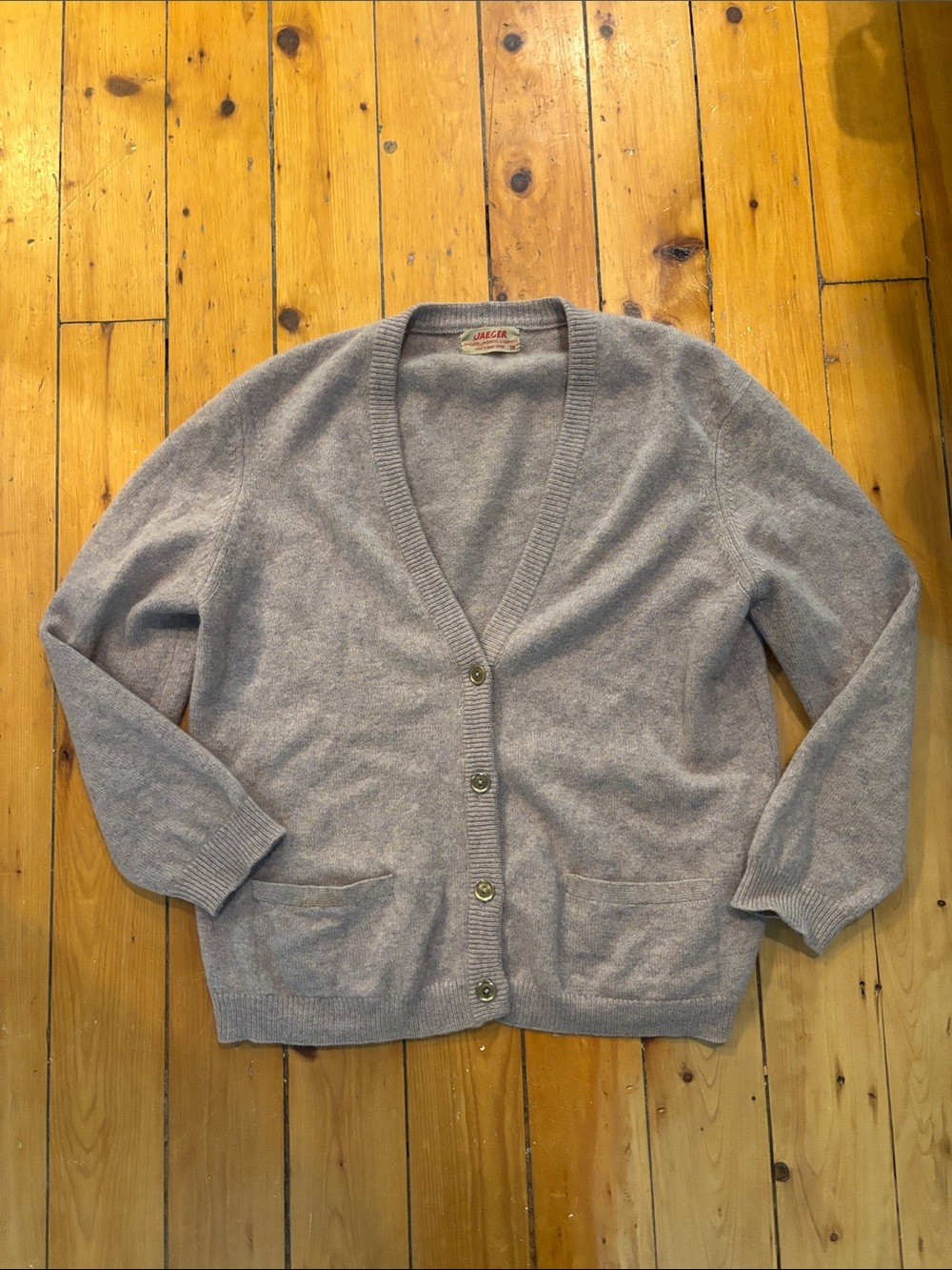 Jaeger Grey/Beige cashmere blend V-Neck Button Cardigan Sweater